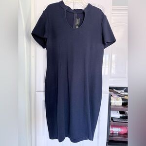 St. John Caviar Navy Short-Sleeve Midi Shift Dress